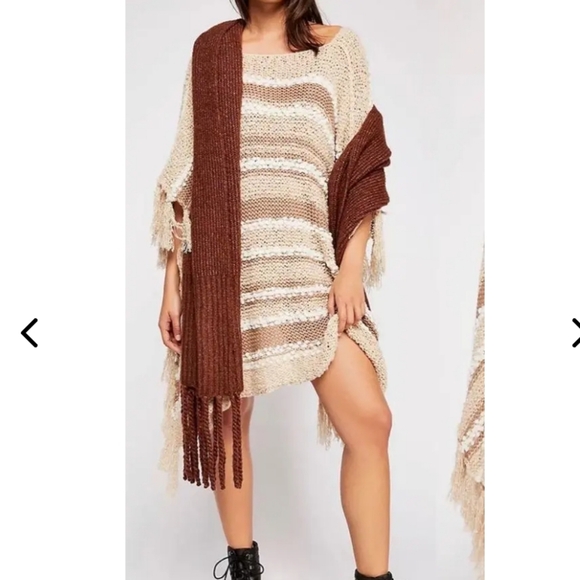 Free People Womens Big Dipper fringe poncho One Size boho preppy casual knit - Picture 4 of 7